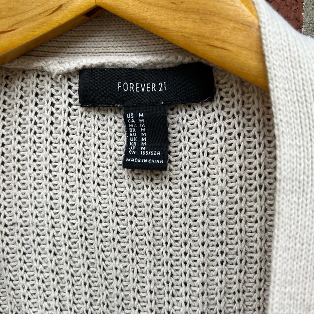 Forever 21 Cream Chunky Knit Open Knit Pocket Oversized Cardigan